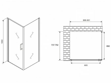 Душевой уголок Abber Sonnenstrand 90х75 AG04090M-S75M профиль Хром стекло матовое 
