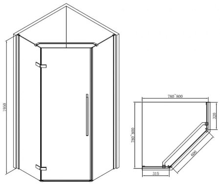Душевой уголок Abber 100х100 AG05100B профиль Черный стекло прозрачное 