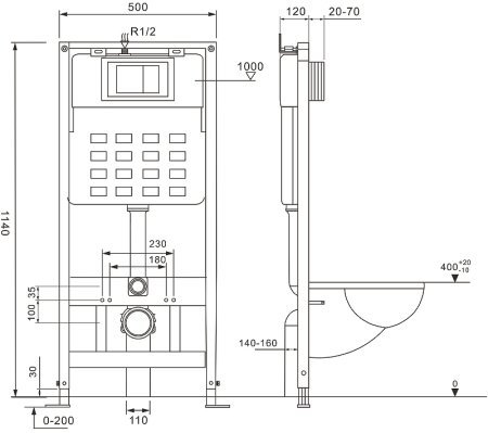 Инсталляция Abber AC0105 для унитаза без клавиши смыва 