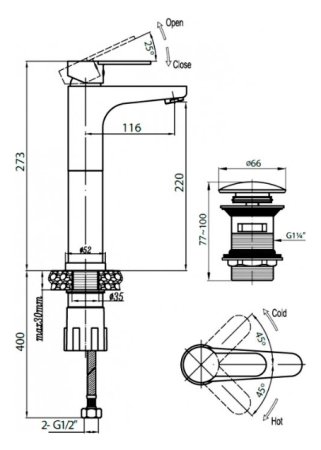 Смеситель Cezares Laconico C LC25 BLC для раковины 