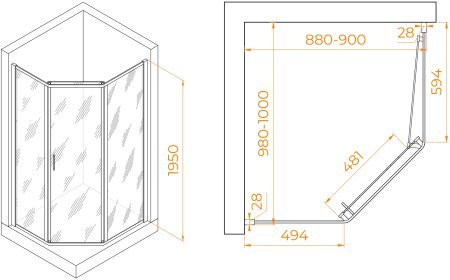 Душевой уголок RGW PA-86 900x1000 