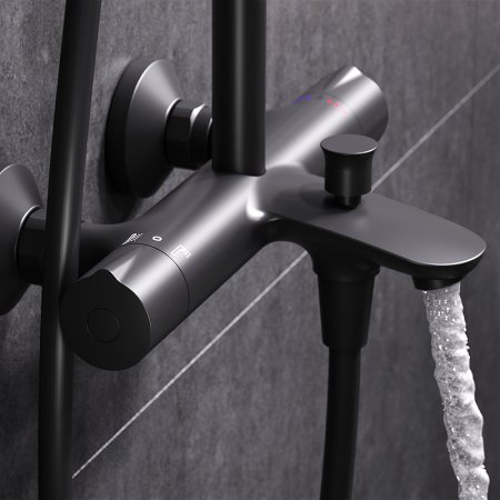 Душевая система AM.PM Like F0780522 с термостатом Черная матовая 