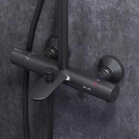 Душевая система AM.PM Like F0780522 с термостатом Черная матовая 