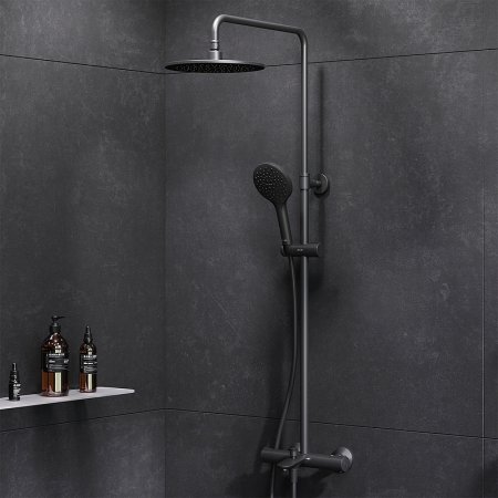 Душевая система AM.PM Like F0780522 с термостатом Черная матовая 