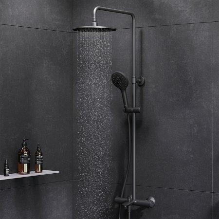 Душевая система AM.PM Like F0780522 с термостатом Черная матовая 