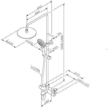 Душевая система AM.PM Like F0780522 с термостатом Черная матовая 