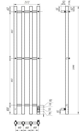 Полотенцесушитель электрический APEXTERMO Luna LN10113GF 1100x180 с крючками, графит металлик 