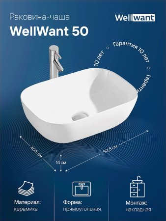 Раковина-чаша WellWant 50 WWRB1532W Белая 