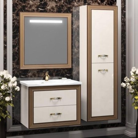 Шкаф пенал Opadiris Карат 50 Z0000003939 подвесной Белый с золотой патиной 