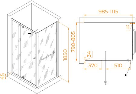 Душевой уголок RGW PA-44-1 (PA-02 + Z-060-1) 1000x800 