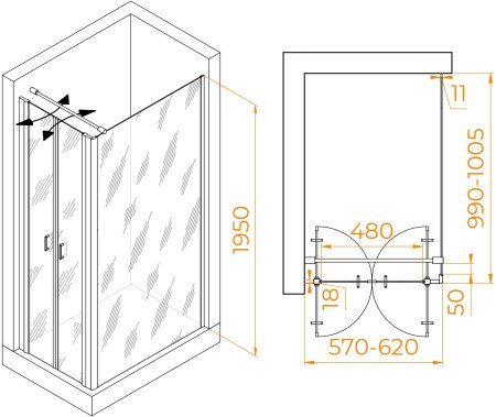 Душевой уголок RGW PA-144B (PA-104B+Z-050-2B+O-104B) 600x1000 