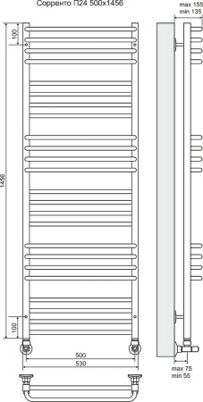 Водяной полотенцесушитель Terminus Соренто П24 500x1456 4620768886829 Хром 