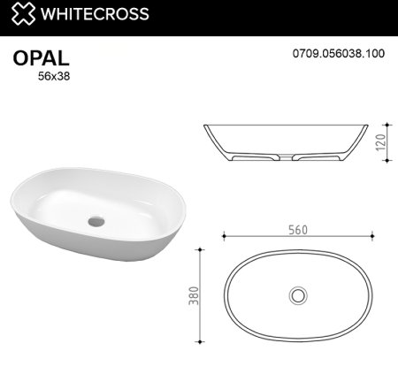 Раковина-чаша Whitecross Opal 56 0709.056038.100 Белая глянцевая 