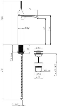 Смеситель для раковины Bossini Apice E89602.073 Черный матовый 
