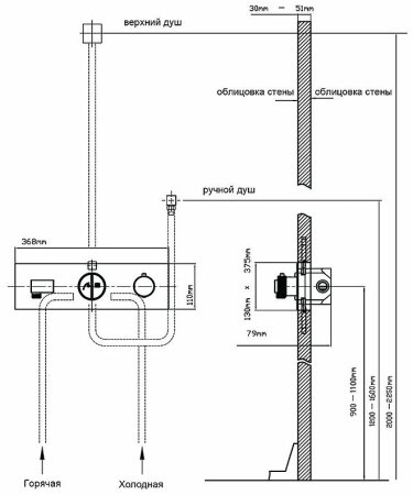 Душевая система Vincea VSFW-422T1GM с термостатом Вороненая сталь 