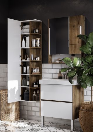 Шкаф пенал Aquaton Сканди 40 1A253403SDZ90 подвесной Белый Дуб рустикальный 