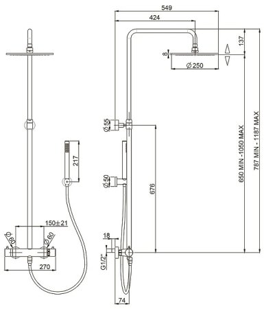 Душевая система Paini Cox 78PZ689TH Черный матовый 