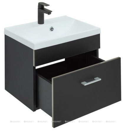 Тумба с раковиной Aquanet Верона 50 черный матовый (раковина Нота NEW 50) 