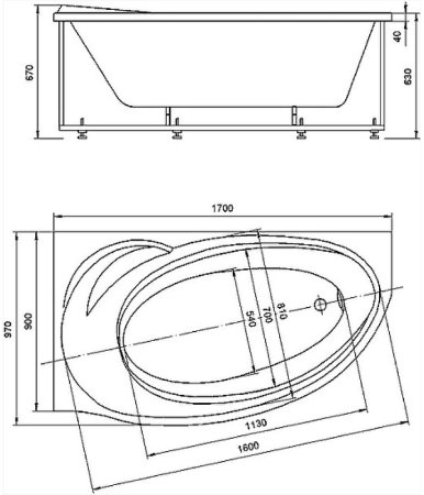 Акриловая ванна Azario Paolina 170х97 L AV.0072170 без гидромассажа 