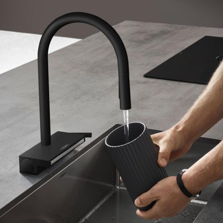 Смеситель Hansgrohe Aquno Select M81 73831670 для кухонной мойки, матовый черный 