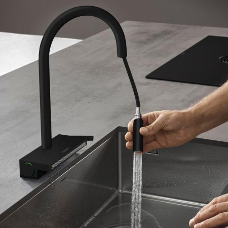 Смеситель Hansgrohe Aquno Select M81 73831670 для кухонной мойки, матовый черный 