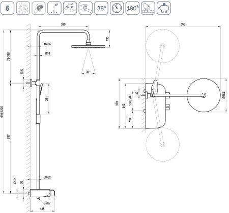 Душевая система Ravak Termo 300 TE 094.02/150 X070162 с термостатом Хром Черная 