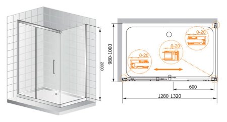 Душевой уголок Cezares Premier Soft AH1 130/100 C Cr IV 