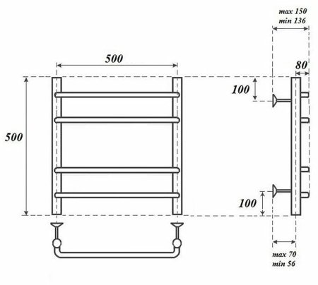 Электрический полотенцесушитель Point Нептун PN09155E П4 500x500 левый/правый Хром 