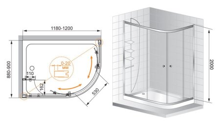 Душевой уголок Cezares ANIMA W RH 2 120/90 C Cr R 