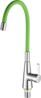Смеситель для кухни с гибким изливом FASHUN A4153+B05, хром/зеленый