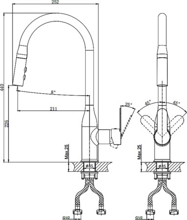Смеситель Rush Tenerife TE2835-24 для кухонной мойки 