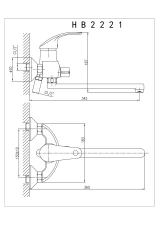 Смеситель однорычажный для ванны длинный излив HAIBA HB2221 хром 