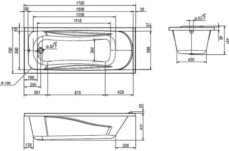 Акриловая ванна AM.PM Sense New 170x70 без гидромассажа 