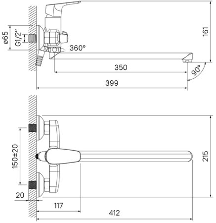 Смеситель для ванны IDDIS Zodiac с длинным изливом с керамическим дивертором (ZODSBL2i10) 