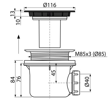 Сифон для душевого поддона AlcaPlast A49Black 