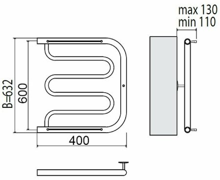 Водяной полотенцесушитель Terminus Фокстрот 600x400 4620768881312 с полкой Хром 