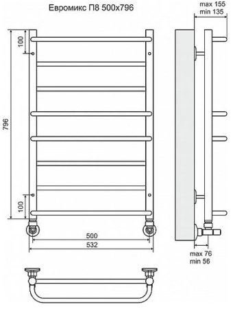 Водяной полотенцесушитель Terminus Евромикс П8 500x796 4670030723123 Хром 