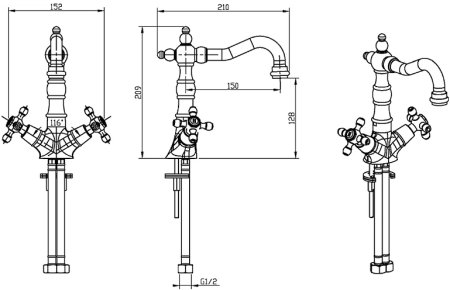 Смеситель для раковины Boheme Royal Cristal 292-Royal/CRST Золото 