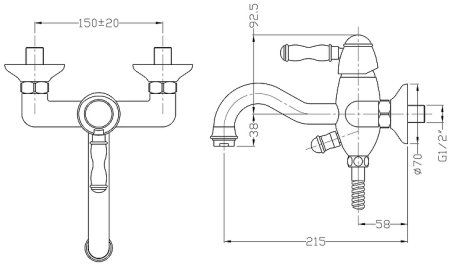 Смеситель для ванны Bronze de Luxe Tiffany 1904CR Хром 