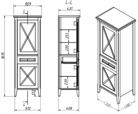 Шкаф пенал Creto Vetra 55 L 15-16056NL Орех 