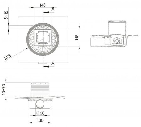 Душевой трап Berges Zentrum Norma 150x150 090363 с решеткой Хром матовый 