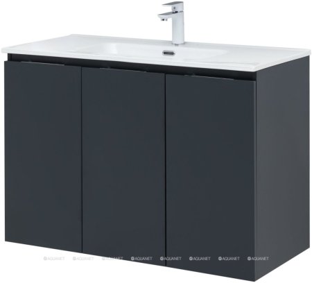 Тумба с раковиной Aquanet Алвита New 100 3 дверцы, антрацит 