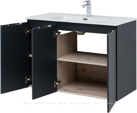 Тумба с раковиной Aquanet Алвита New 100 3 дверцы, антрацит 