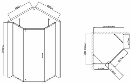 Душевой уголок Vincea Slim-U 90x90 VSP-2SU900CLB профиль Черный матовый стекло прозрачное 