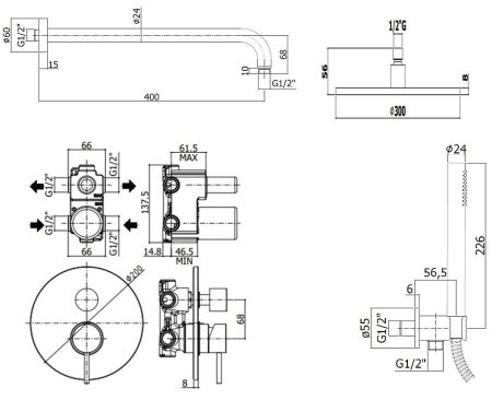 Душевая система Paffoni Light KITLIG018NOKING Черная матовая 