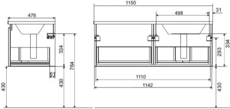 Тумба с раковиной Эстет Dallas Luxe 115 подвесная, 1 ящик, R 