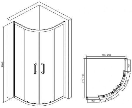 Душевой уголок Abber 80х80 AG01080B профиль Черный стекло прозрачное 