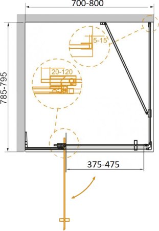 Душевой уголок Cezares Slider AH 1 70/80 80 C NERO 