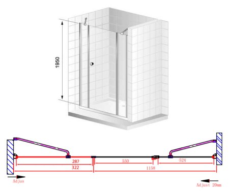 Душевая дверь в нишу Cezares Elena B13 30/60/60 P Cr R 