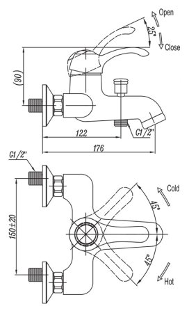 Смеситель Cezares Lira LIRA-VDM1-02 для ванны с душем 